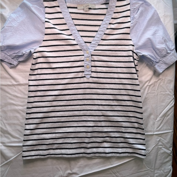 LOFT Striped V-Neck Blouse with Light Purple Sleeves - Picture 3 of 4